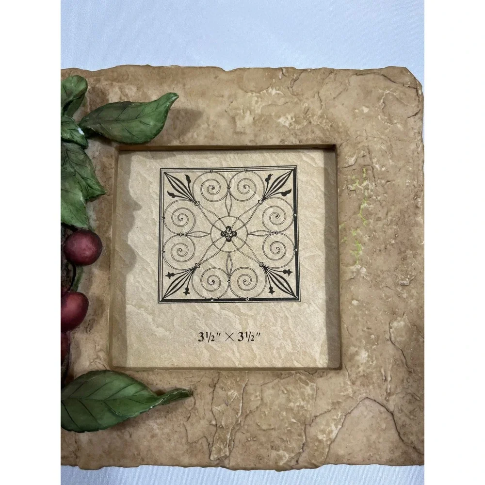 Rustic Stone Look Picture Frame 3.5x3.5 Tan Red Berry 6x6 Farmhouse Decor